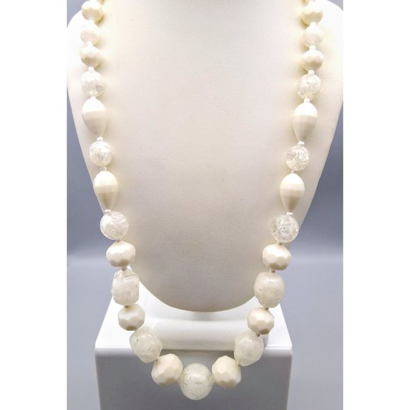 Vintage Classy White Beaded Parure, West Germany Double Strand Necklace - Picture 2 of 5